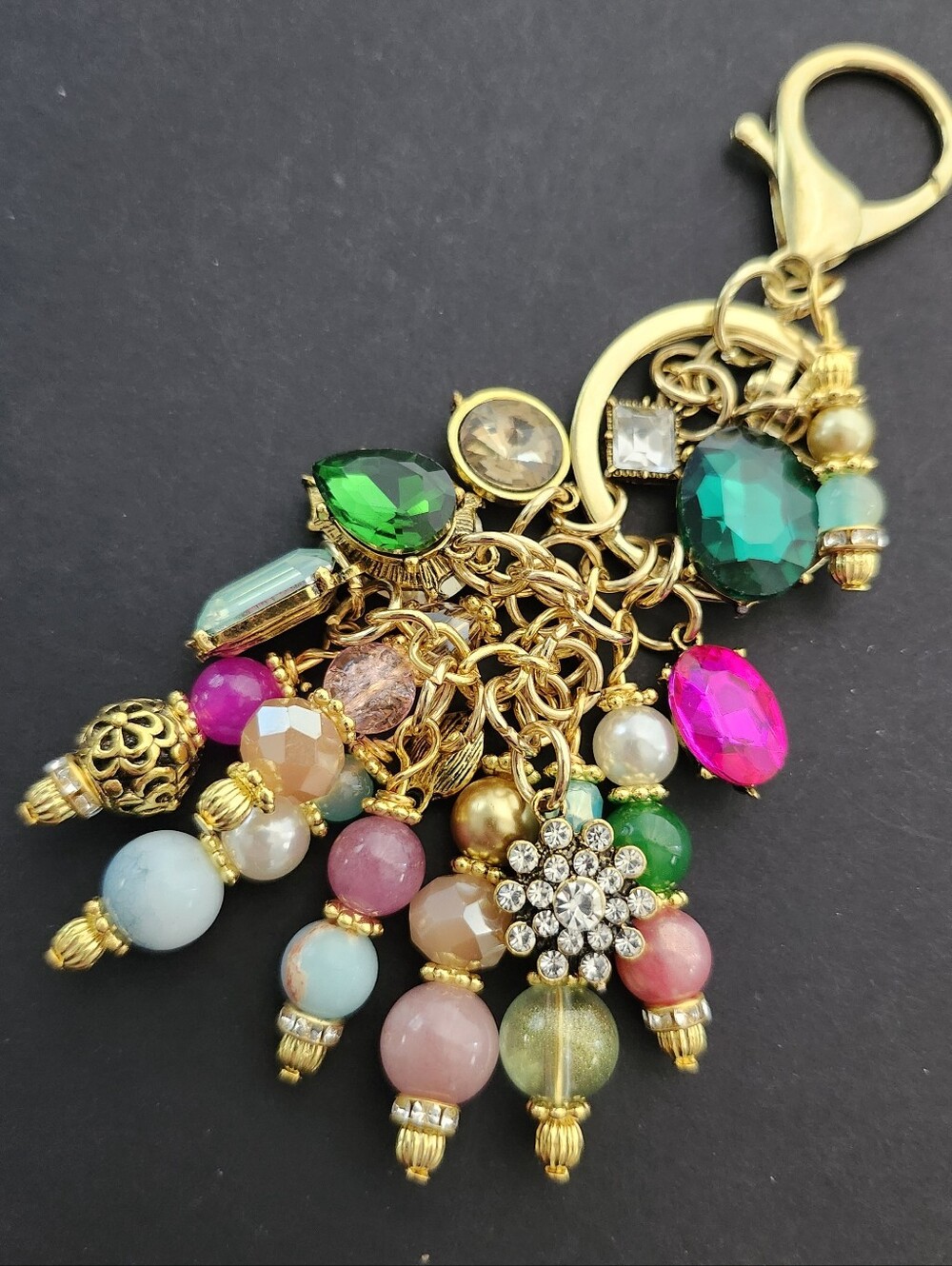 Upcycled Gems Purse Charm or Keychain Agate Aventurine Jasper Handcrafted
